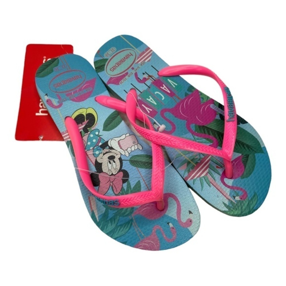 Havaianas Girls Slim VACAY Flamingo Beach Tropical Flip Flops Size 3/4 NWT - Picture 5 of 6